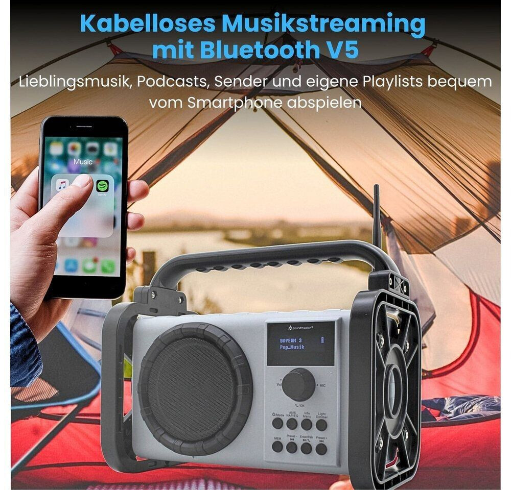 SOUNDMASTER DAB85BL - DAB85BL – Robustes Baustellenradio mit DAB+, Bluetooth, AUX und LED-Arbeitsleuchte