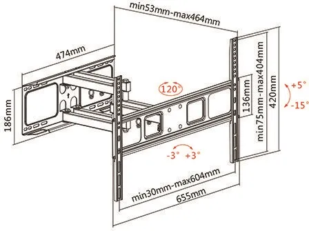 MUNARI SP350 - SP350 – Schwenkbare TV-Wandhalterung für Fernseher bis 65 Zoll (40 kg)