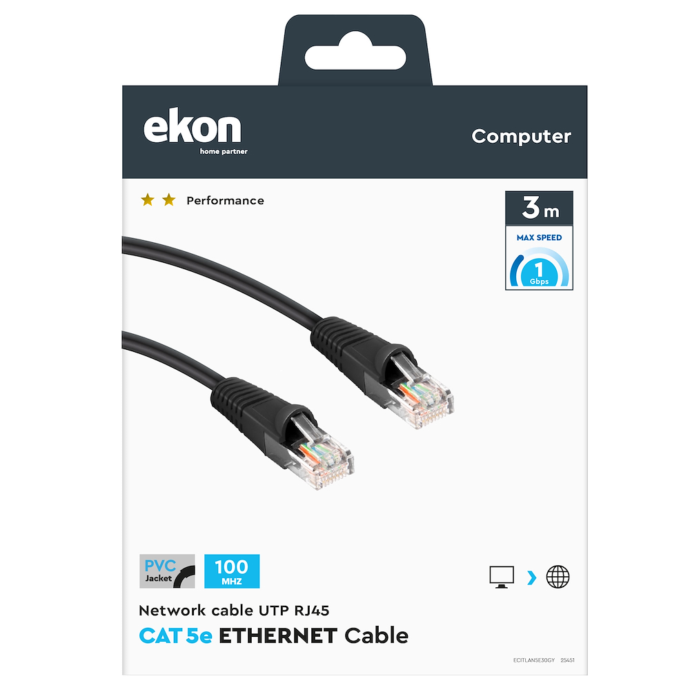 EKON ECITLAN5E30GY - 3m UTP Netzwerkkabel CAT 5e