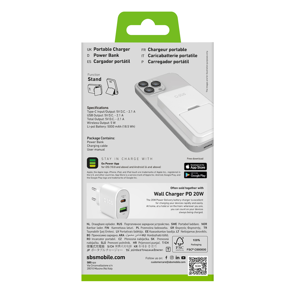 SBS TEBB5000MAGSTANDW - Powerbank Mag 5000mAh mit Halterung