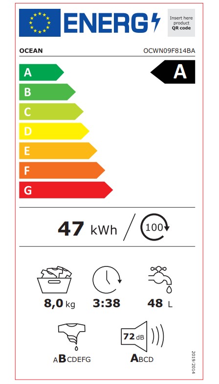 OCEAN OCWN09F814BA - Waschmaschine Ocean 8kg A, 1400 U/min, Dampf