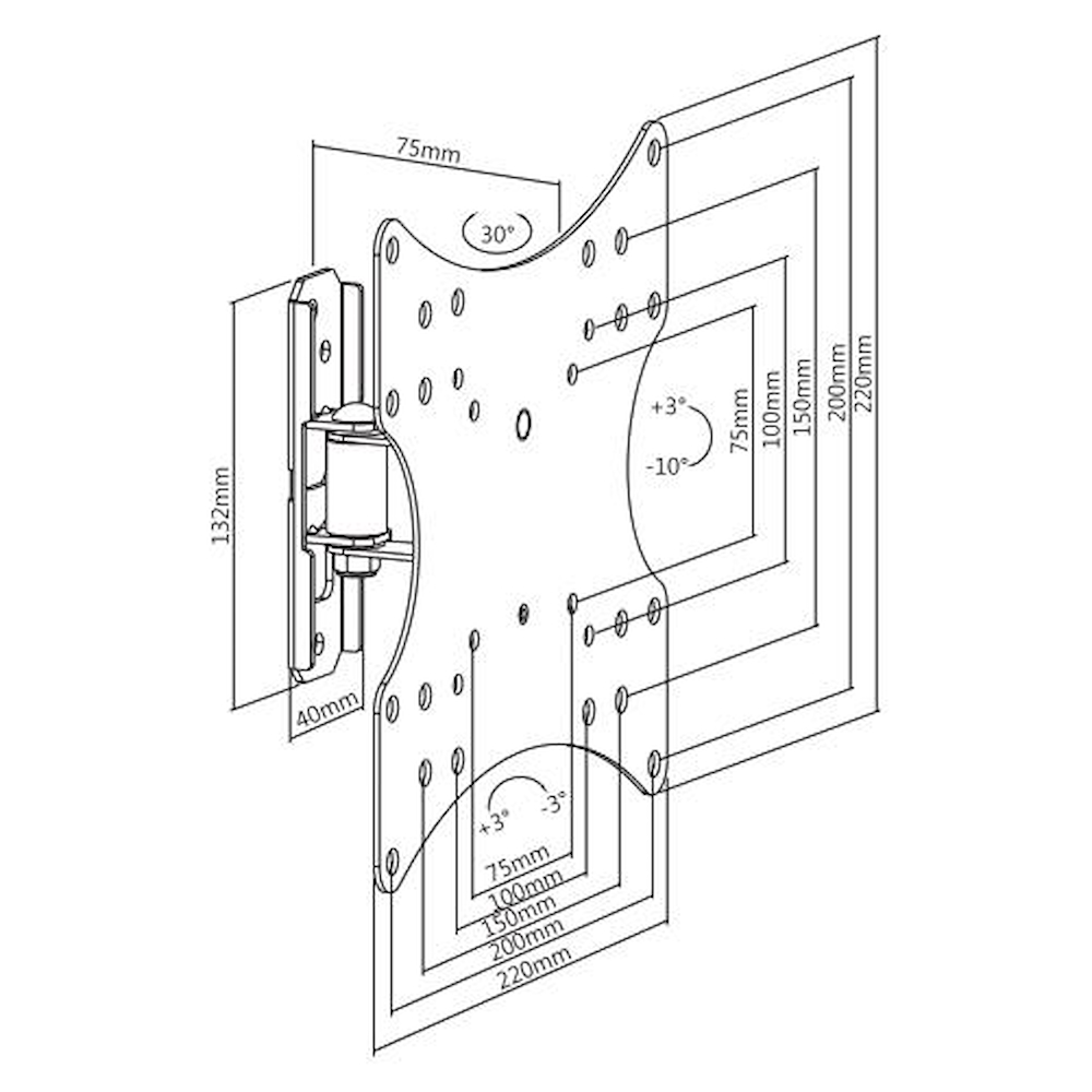 MUNARI SP220 - SP220 – Schwenkbare TV-Wandhalterung für Fernseher bis 43 Zoll (25 kg)
