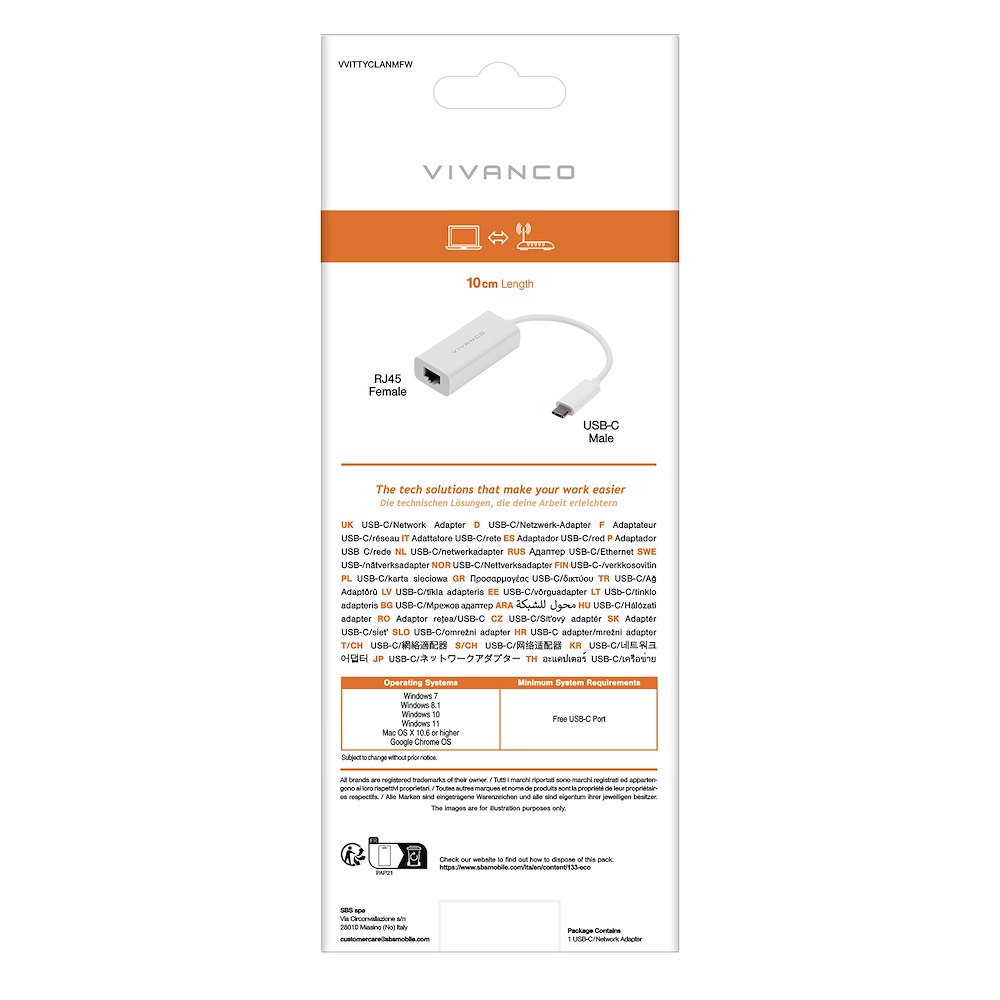 VIVANCO VVITTYCLANMFW - USB-C/RJ45 Adapter 1000Mbit