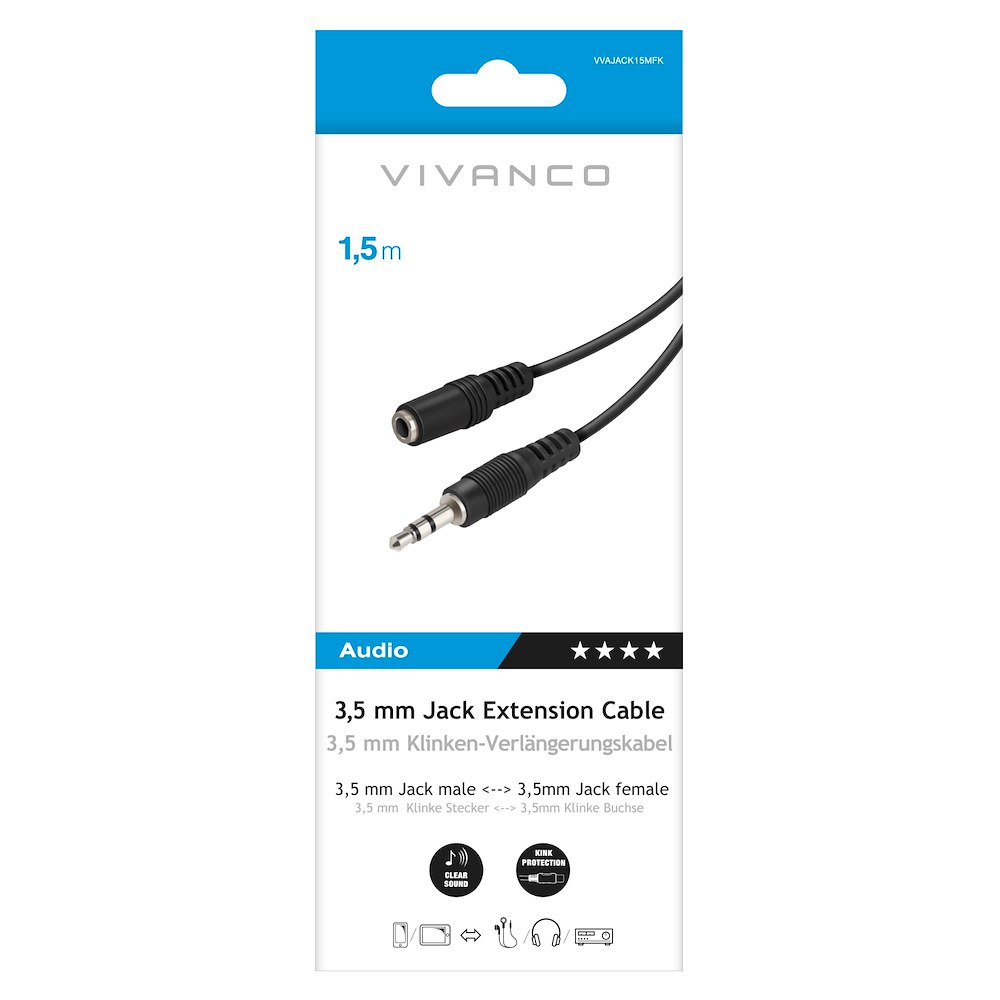 VIVANCO VVAJACK15MFK - 1.5M Audiojack M-F Kabel Schwarz
