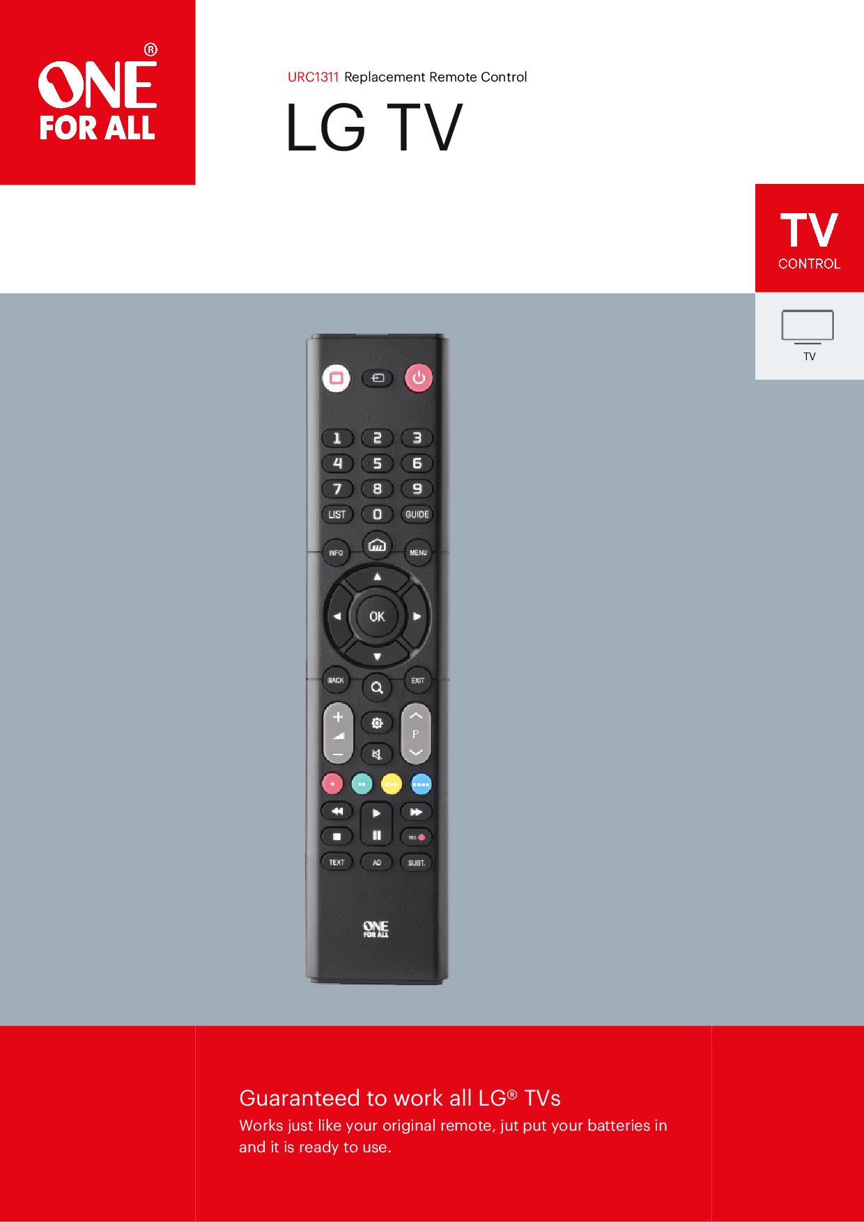 ONE FOR ALL URC1311 - Universalfernbedienung für LG TV