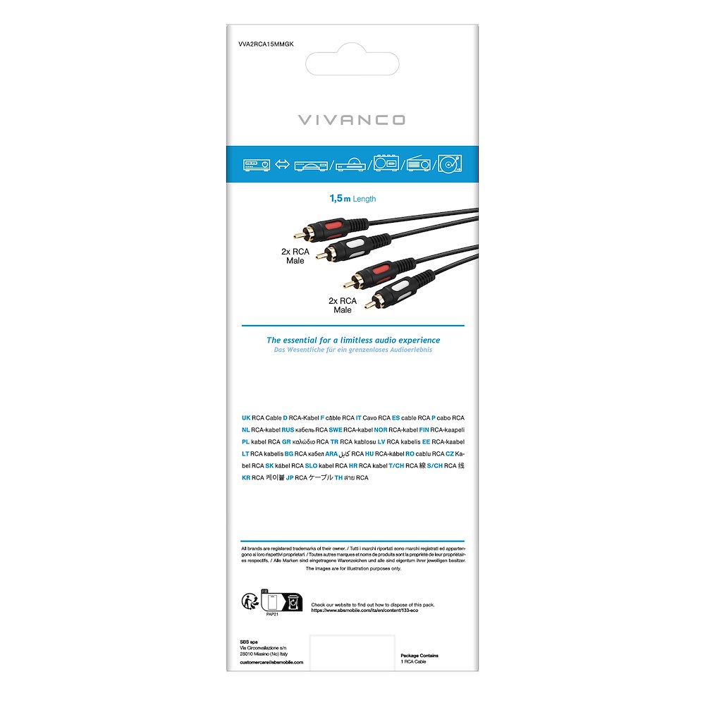 VIVANCO VVA2RCA15MMGK - RCA Audiokabel 1.5m