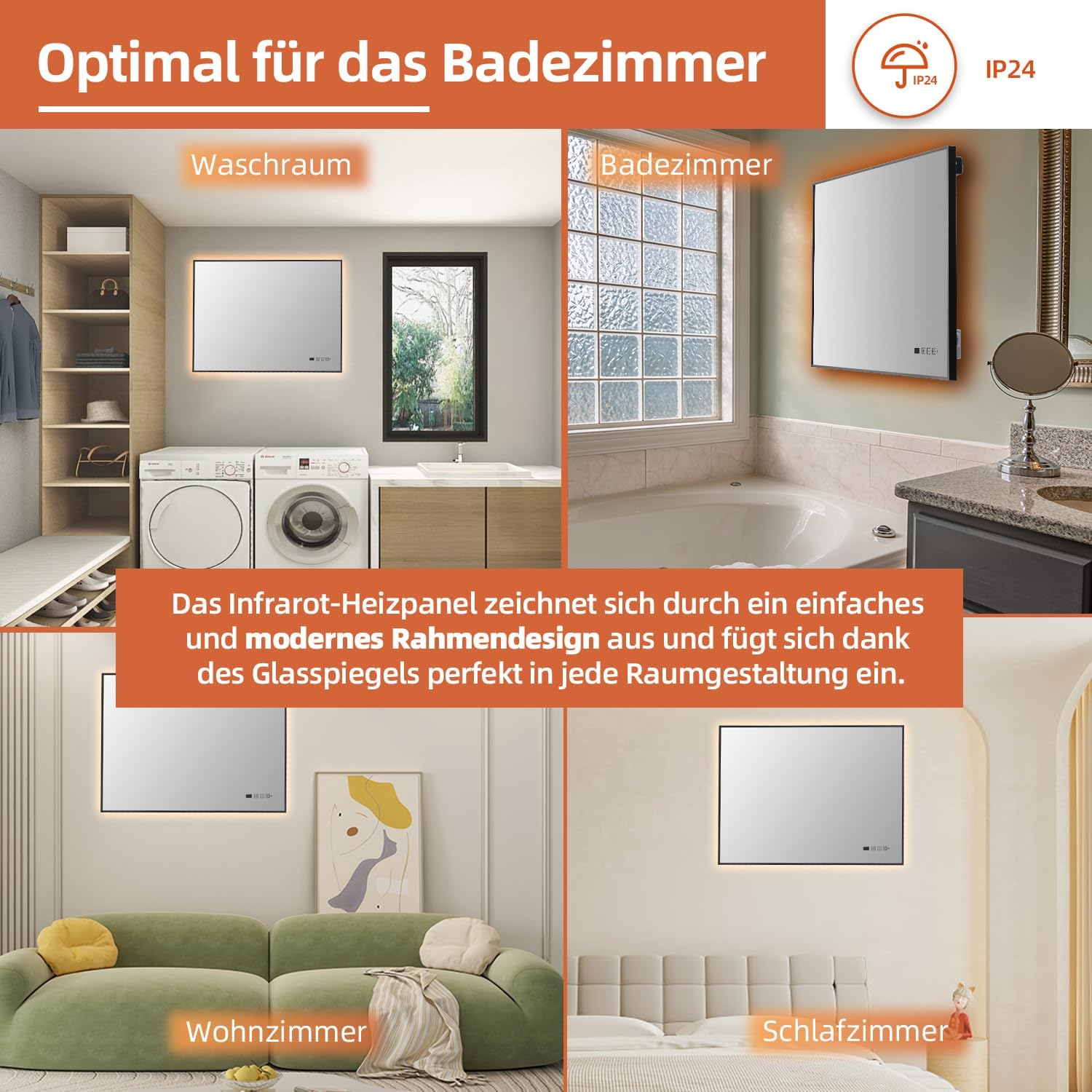 SHX Infrarot-Spiegelheizung mit WiFi 600W