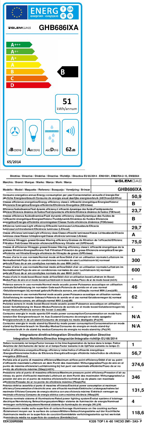 GLEM GAS GHB686IXA - Wandhaube 60 cm mit 3 Stufen