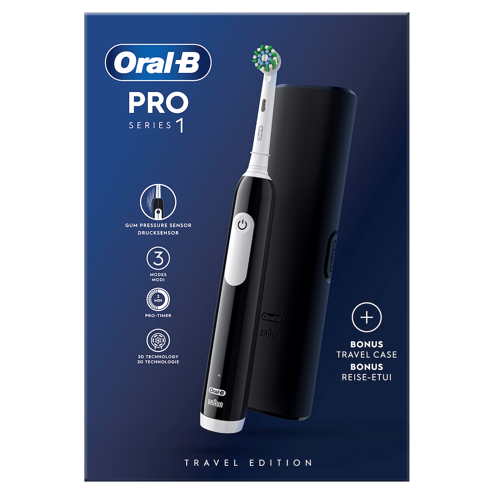 ORAL-B PRO1BLACKTRAVELCASE - Oral-B Pro 1 Elektrische Zahnbürste Schwarz mit Reiseetui