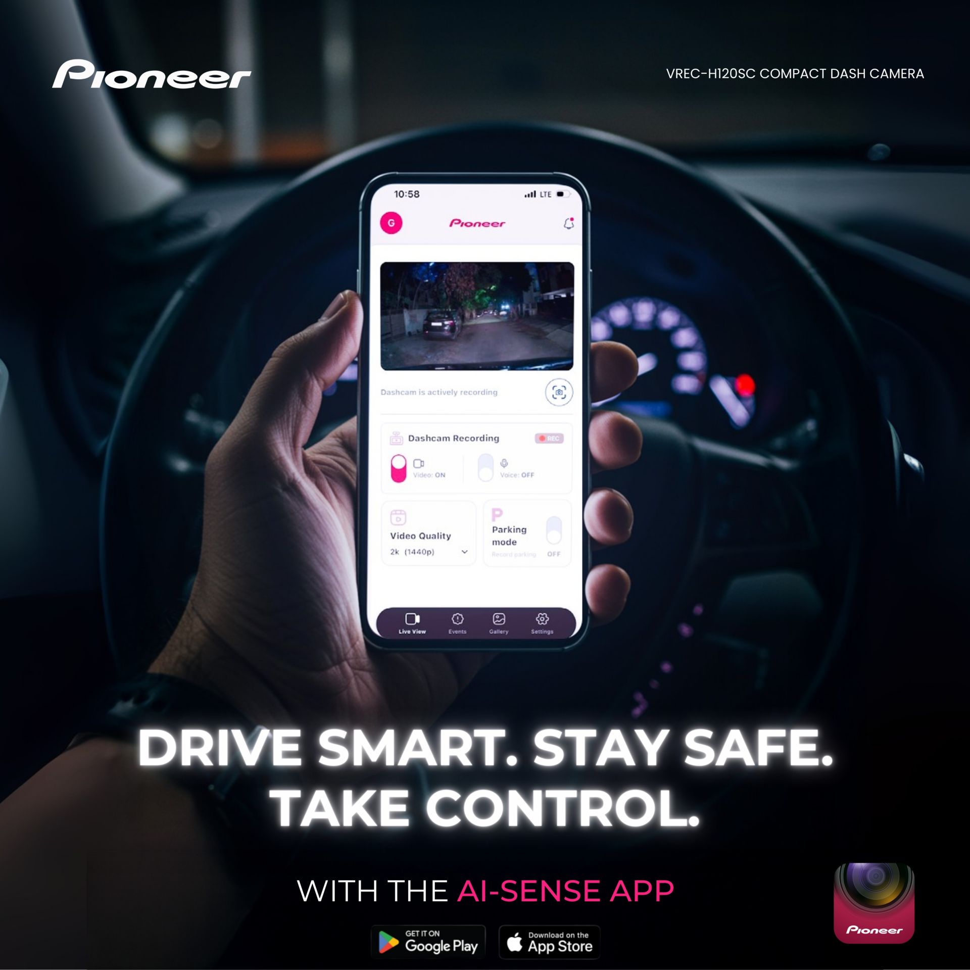 Pioneer VREC-H120SC - Kompakte 1.5K Dashcam 120°