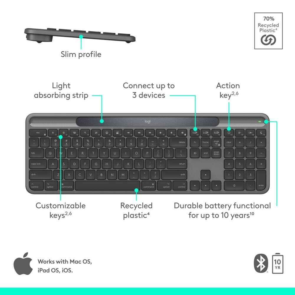 LOGITECH 920013761 - Wireless Tastatur Solar+ Graphite