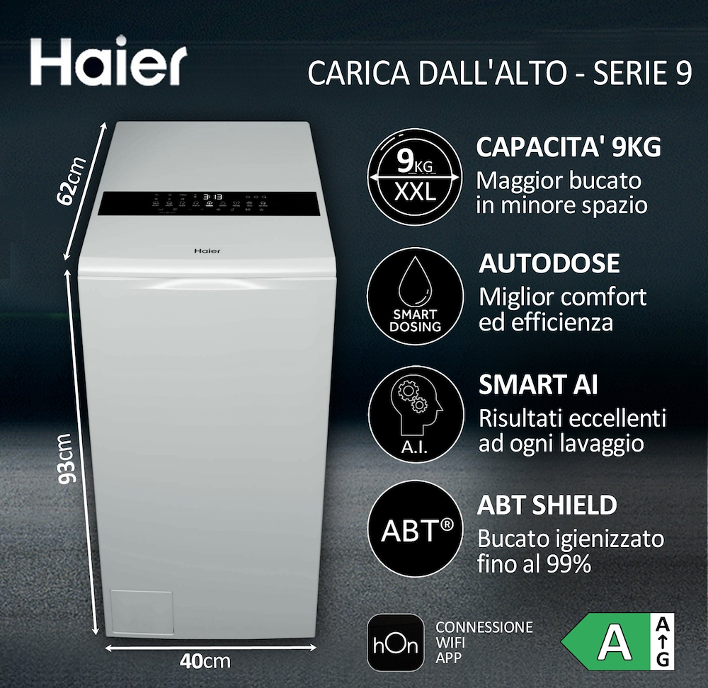 HAIER HW90BPD13386US - Toplader Waschmaschine 9kg mit Wi-Fi
