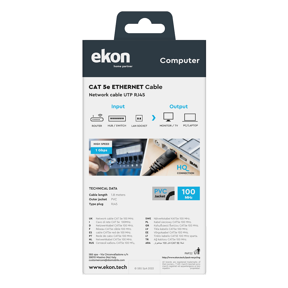 EKON ECITLAN5E18GY - 1.8m UTP Netzwerkkabel CAT 5e