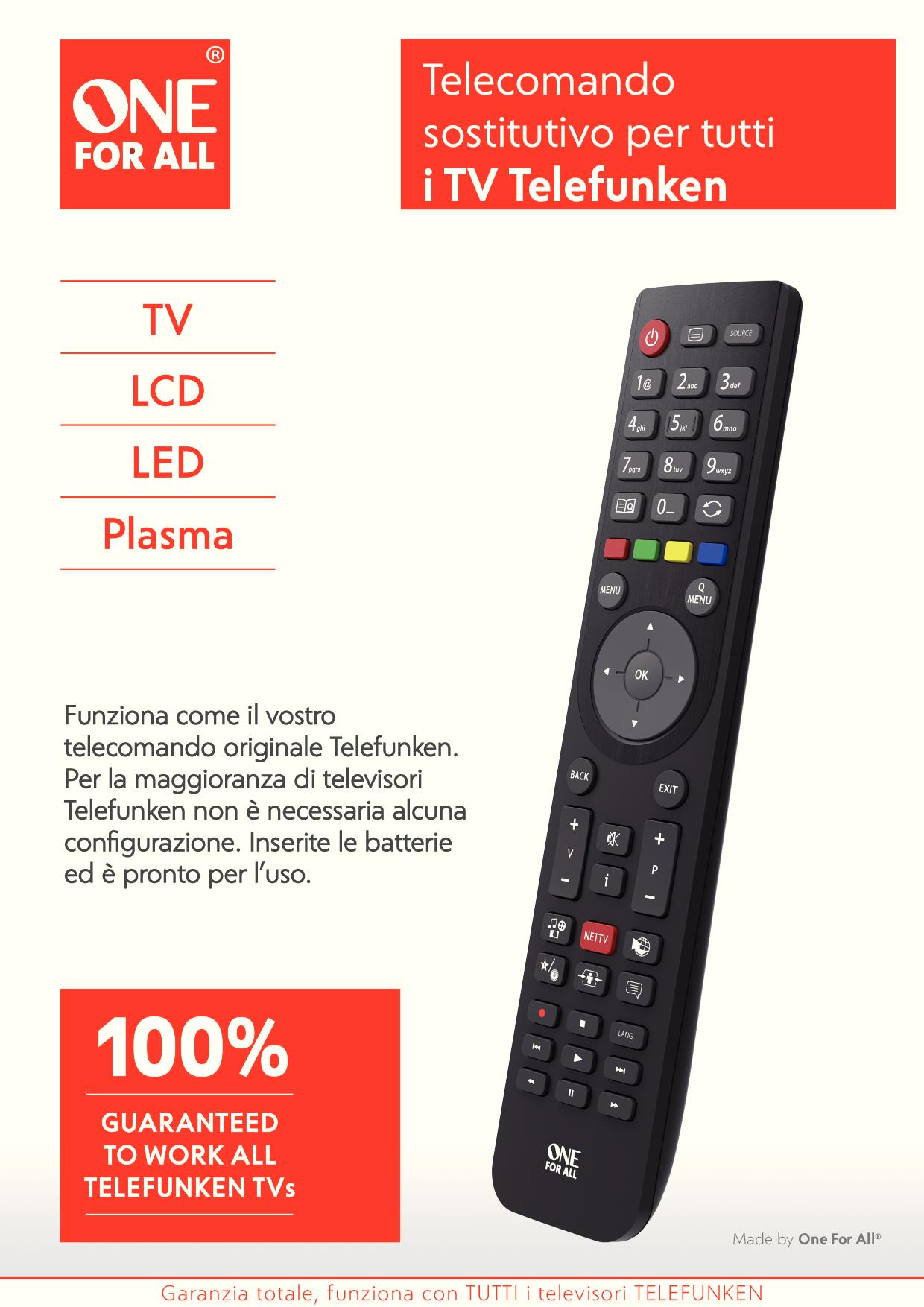 ONE FOR ALL URC1918 - Ersatzfernbedienung für Telefunken TV