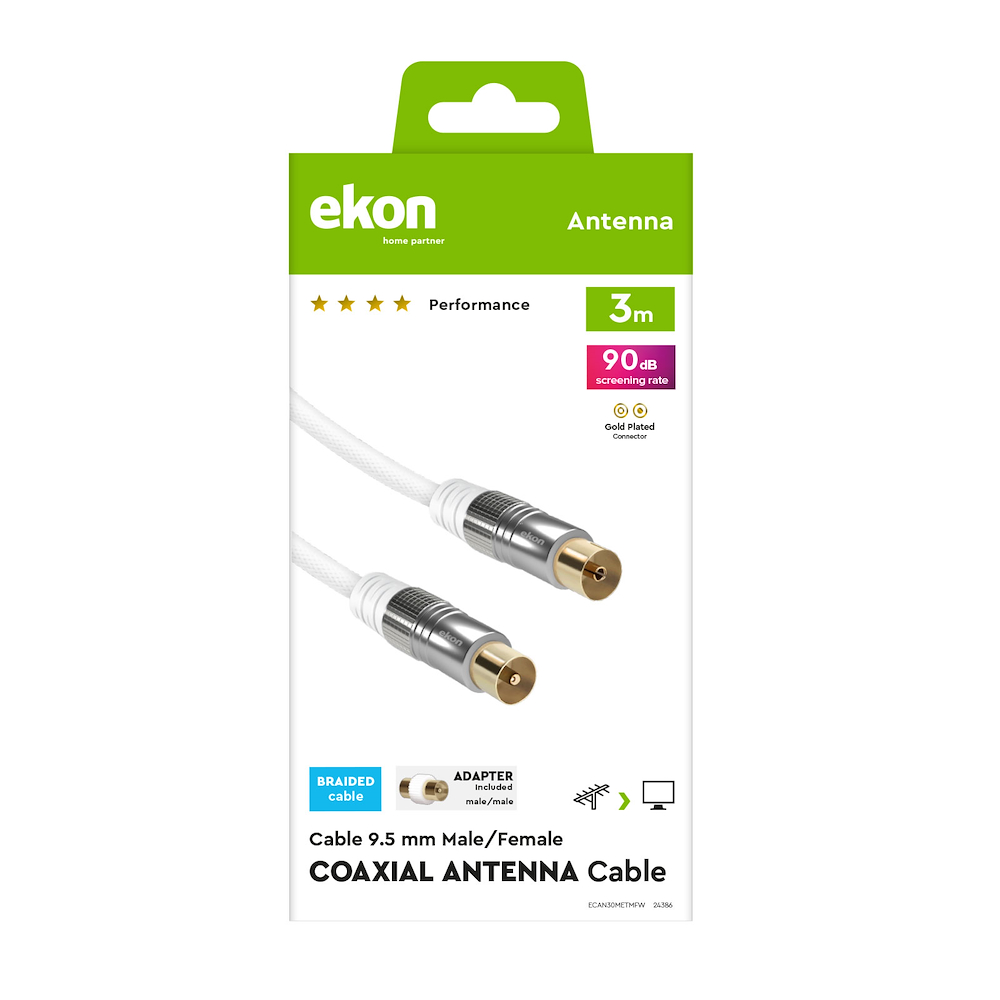 EKON ECAN30METMFW - Satellitenkabel 9,5mm M/F 3m Weiß