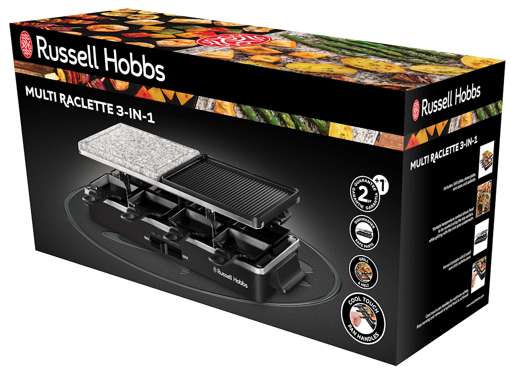 RUSSELL HOBBS 2628056 - 2628056 0596649 RACLETTE 1400W PIETRA/PIASTRA 8PADELLINE NERO