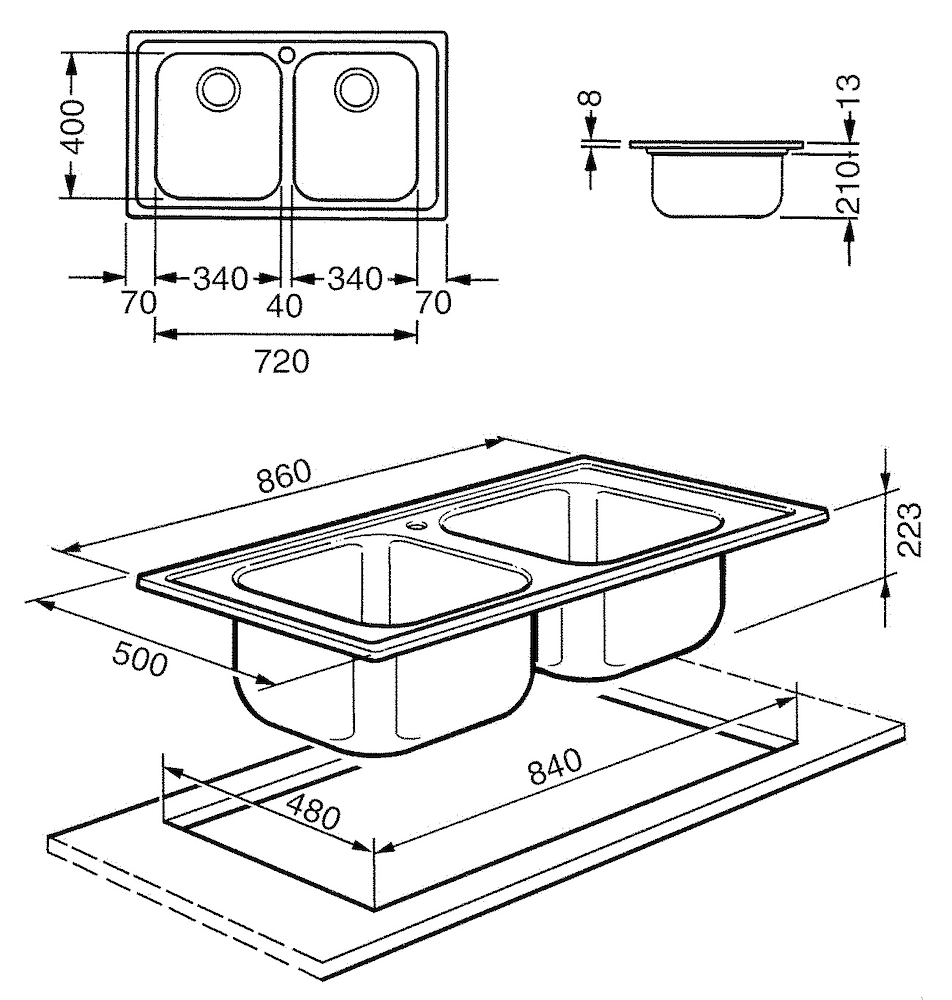 SMEG SP862 - Edelstahlbecken 86cm mit doppeltem Becken