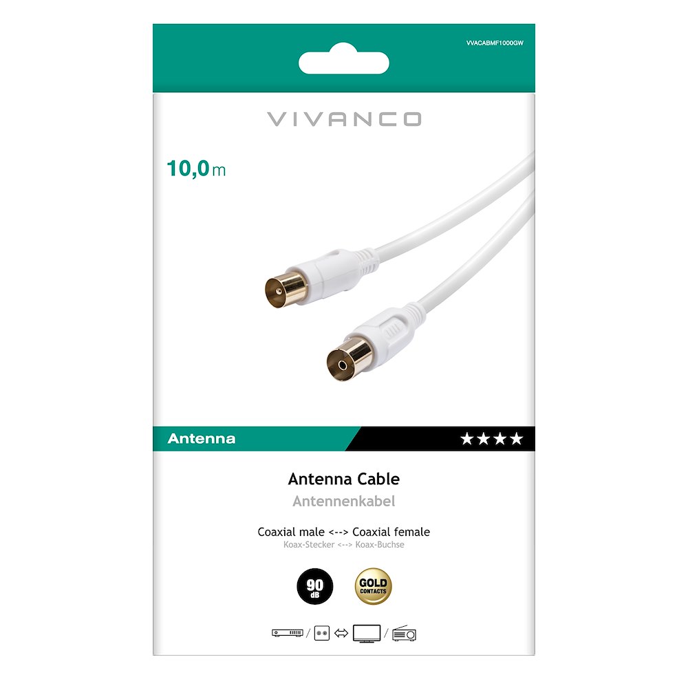 VIVANCO VVACABMF1000GW - Antennenkabel M-F Gold 10m