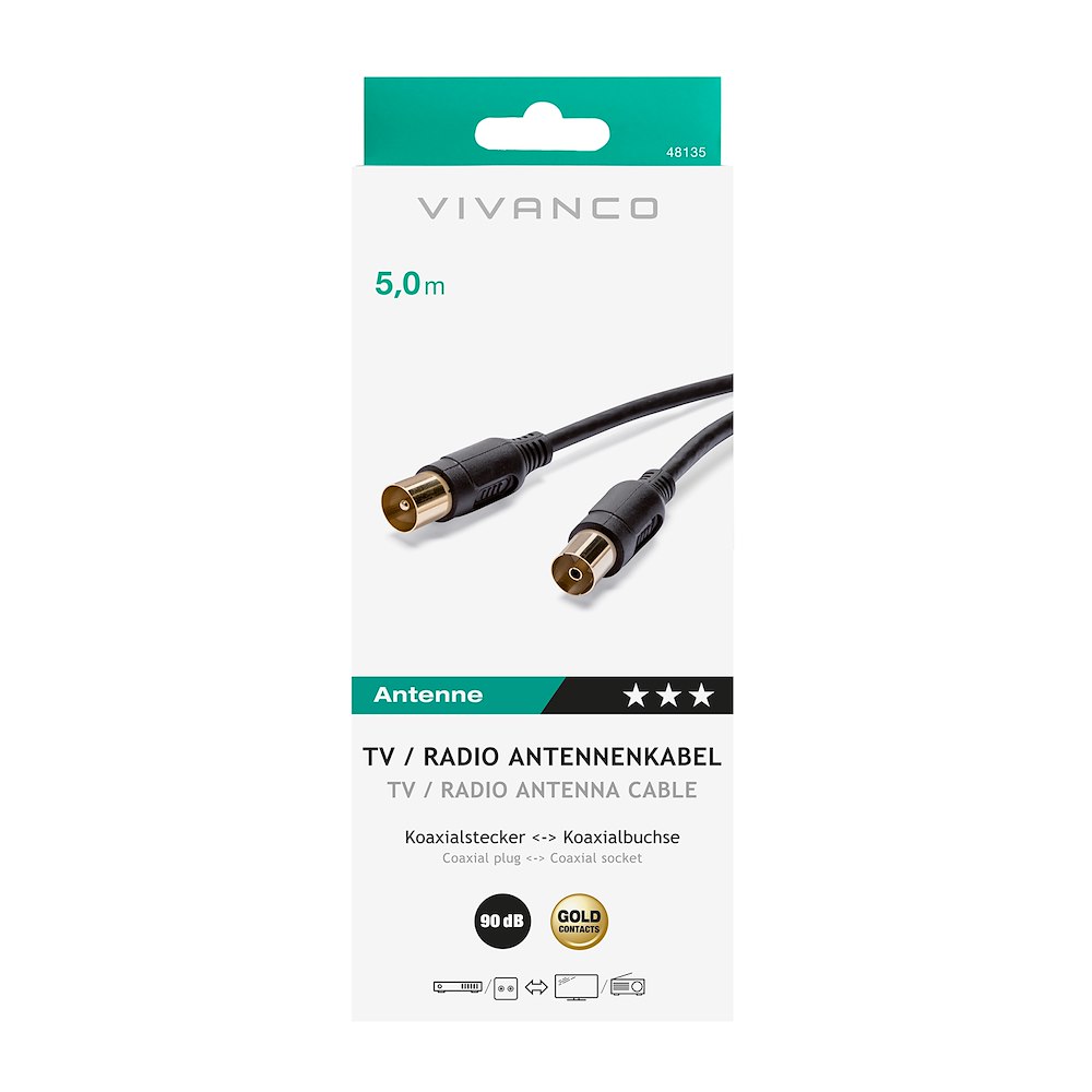 VIVANCO VVACABMF500K - Antennenkabel 5M Gold