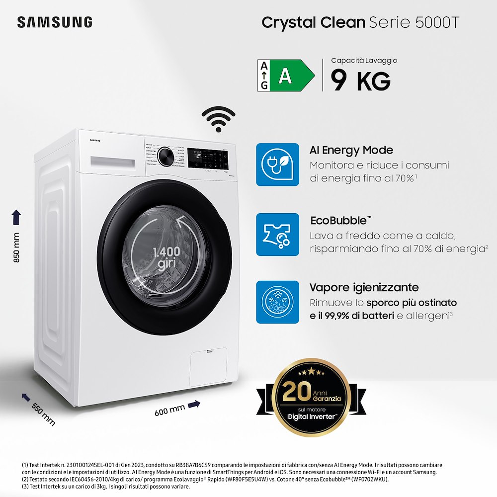 SAMSUNG WW90CGC04DAEET - Waschmaschine 9 Kg Wlan Dampfreinigung