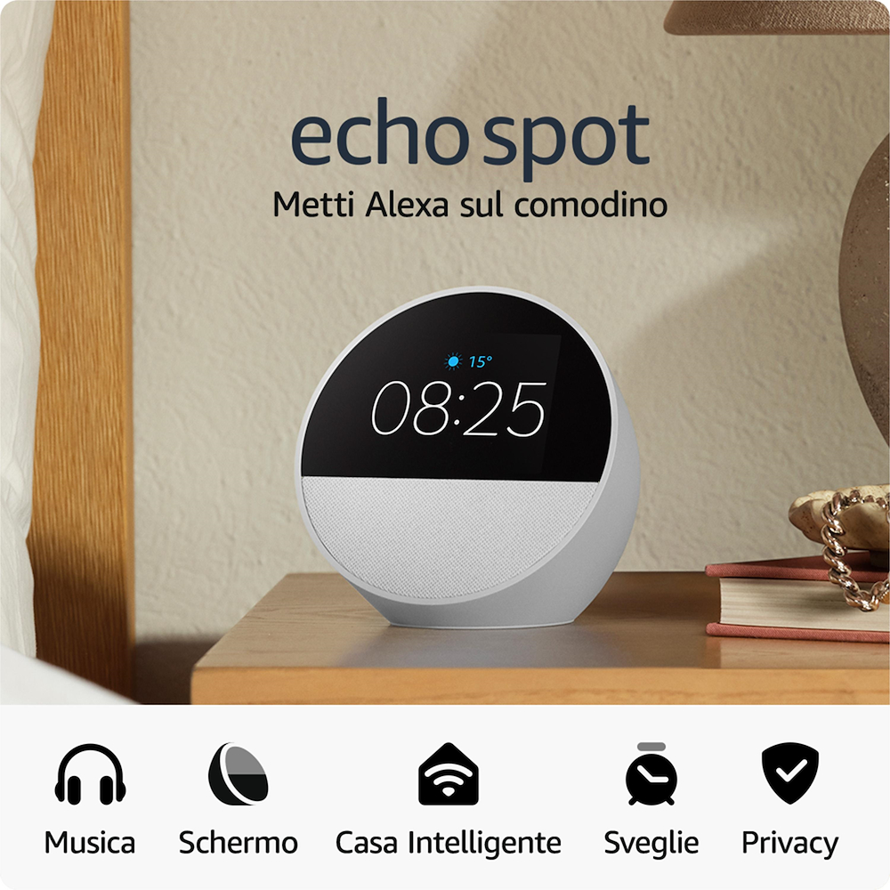 ECHO ECHOSPOT2024WHITE - Amazon Echo Spot 2024 Smart-Wecker mit Alexa
