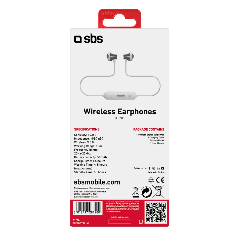 SBS TEEARBT701W - BT701 Wireless Metal-Ohrhörer