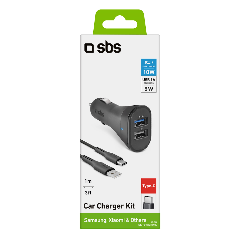 SBS TEKITCRC2U21AUL - 10W Auto Ladegerät mit 2USB und Kabel