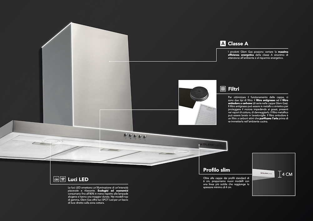 GLEM GAS GHB684IX - Wandhaube 60 cm Edelstahl 3 Stufen
