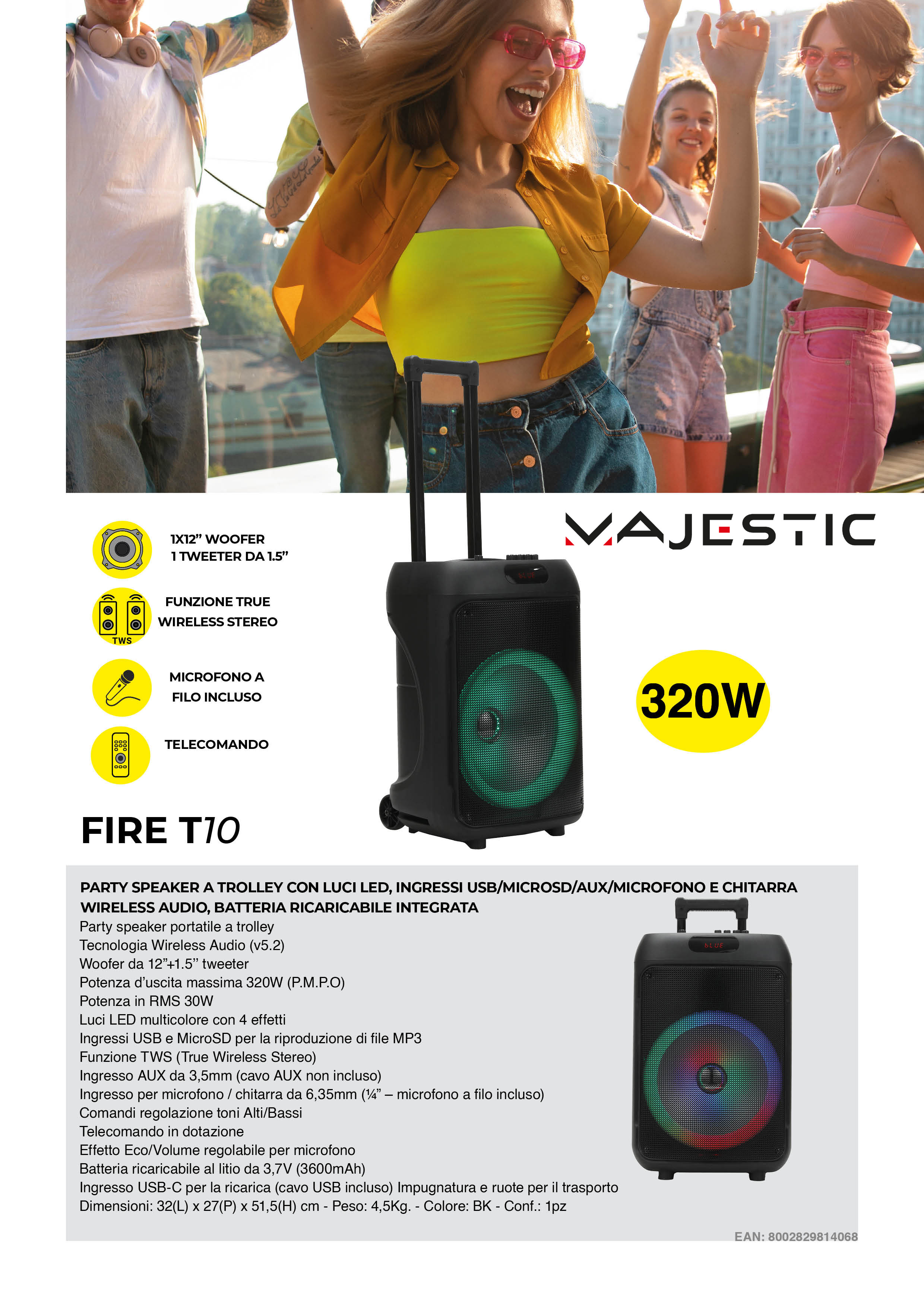 MAJESTIC FIRE10 - FIRE T10 Bluetooth-Partylautsprecher