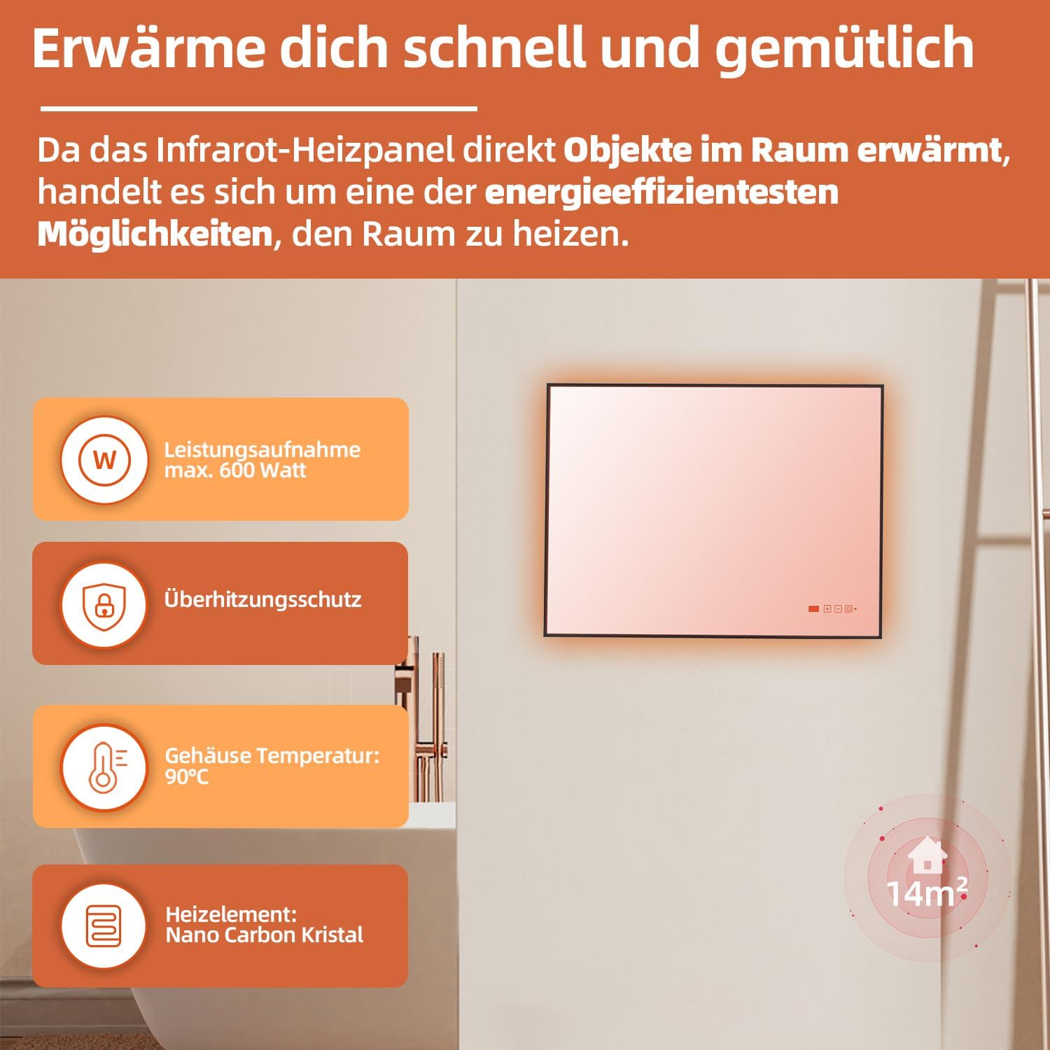 SHX Infrarot-Spiegelheizung mit WiFi 600W
