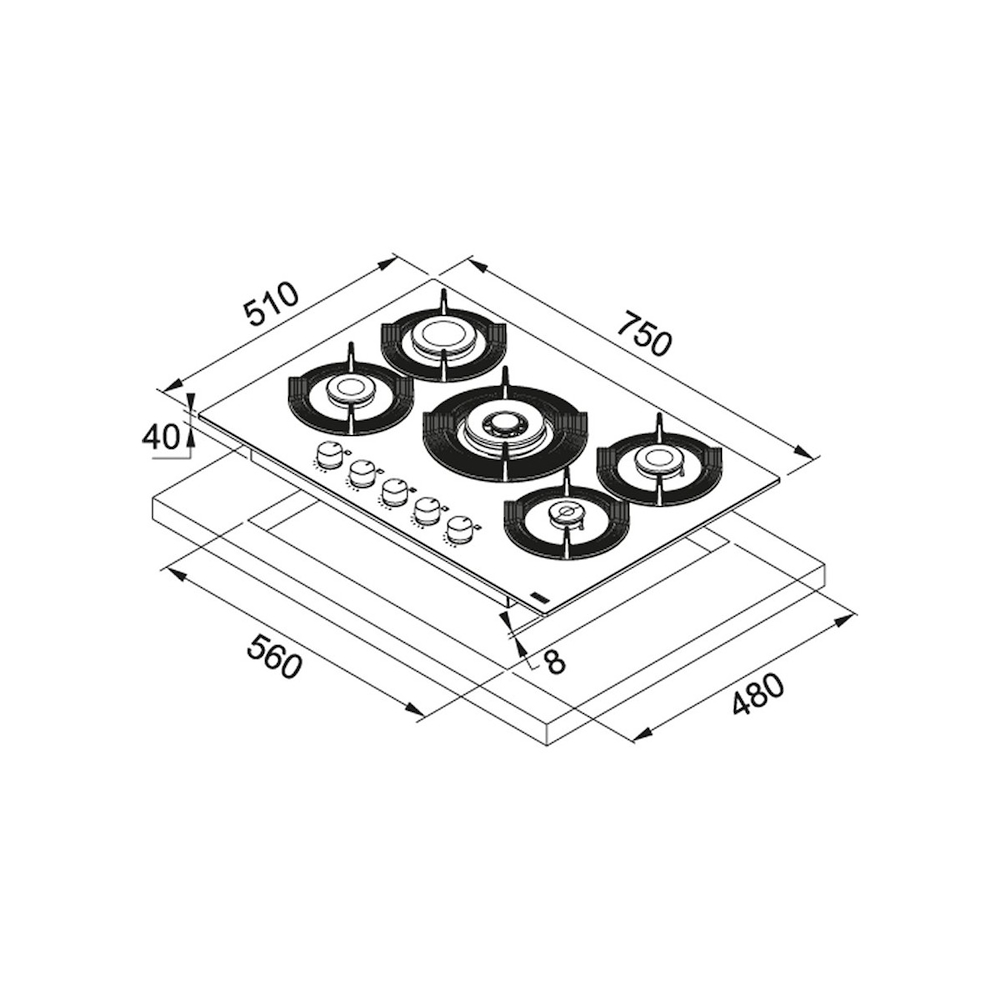 FRANKE FHSM7554GDCOAE - Franke FHSM 755 4G DC OA E Gaskochfeld