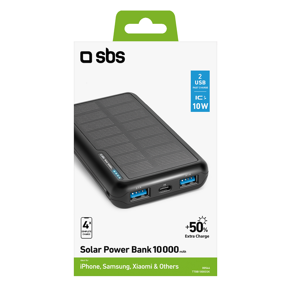 SBS TTBB10000SK - Power Bank 10000mAh mit Solarpanel