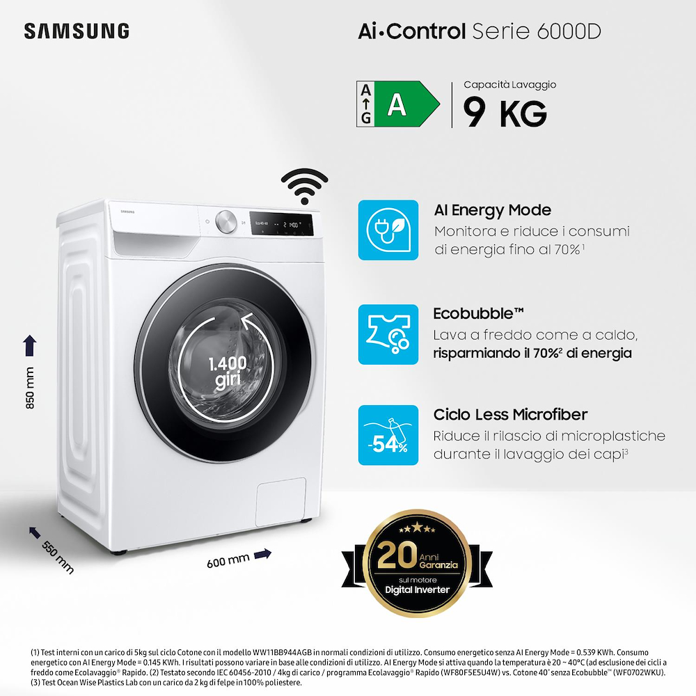 SAMSUNG WW90DG6U25LEU3 - Waschmaschine Serie 6000D Ai•Control