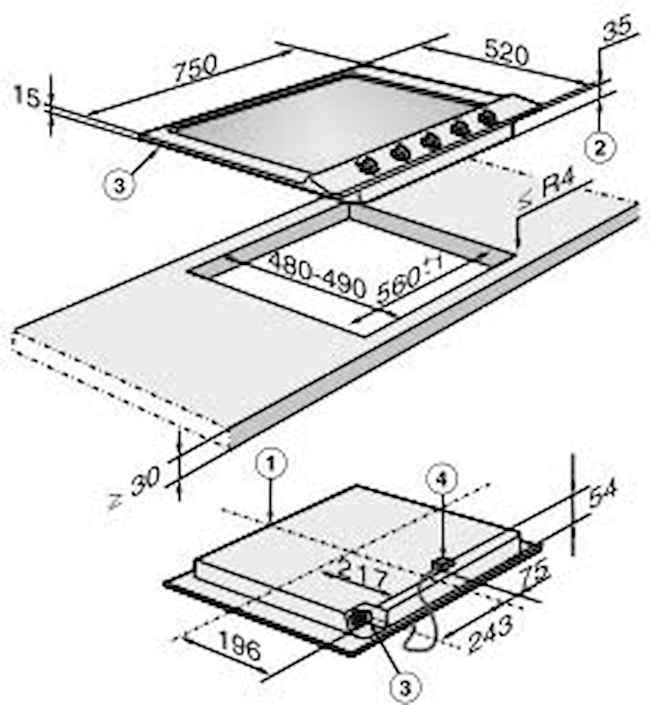 MIELE KM2033G - Miele KM 2033 G Gaskochfeld Edelstahl