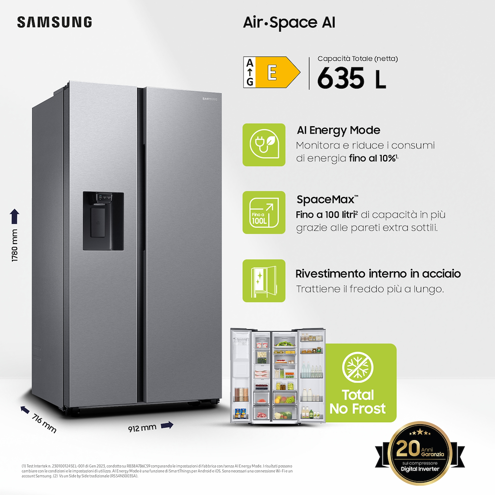 SAMSUNG RS65DG54M3SLEF - Side by Side Kühlschrank mit Wasserspender