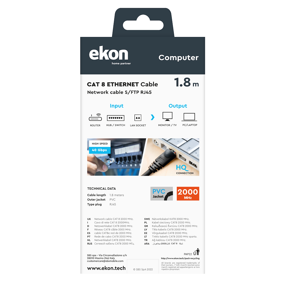 EKON ECITLAN818G - Netzwerkkabel CAT 8 RJ45 1.8 m