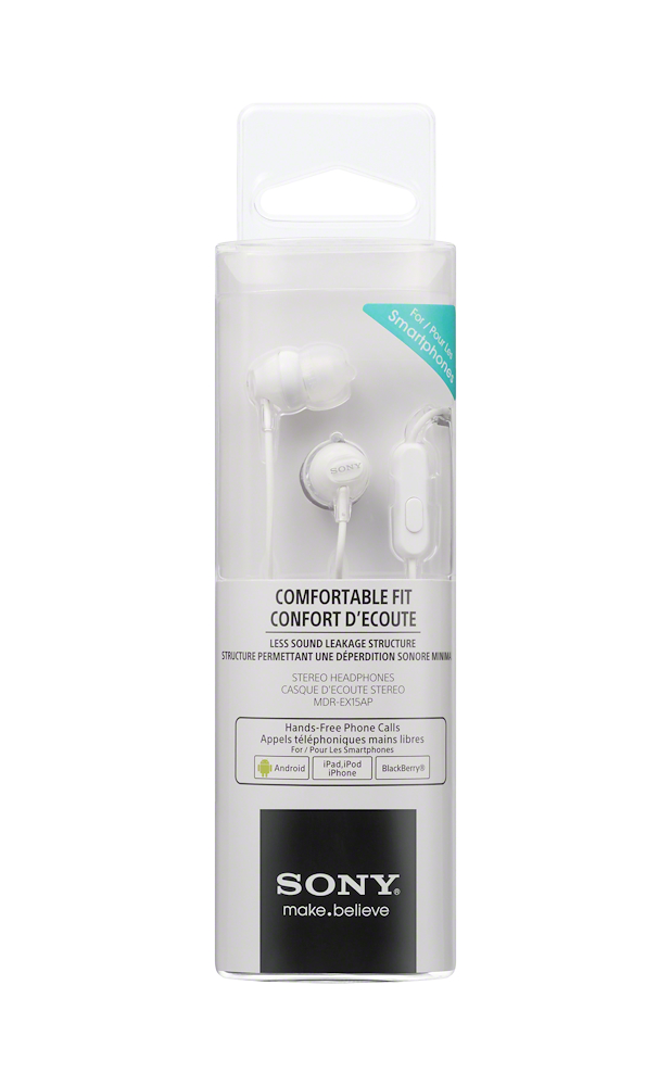 SONY MDREX15APW - Sony MDR-EX15AP In-Ear-Kopfhörer mit Mikrofon, Weiß