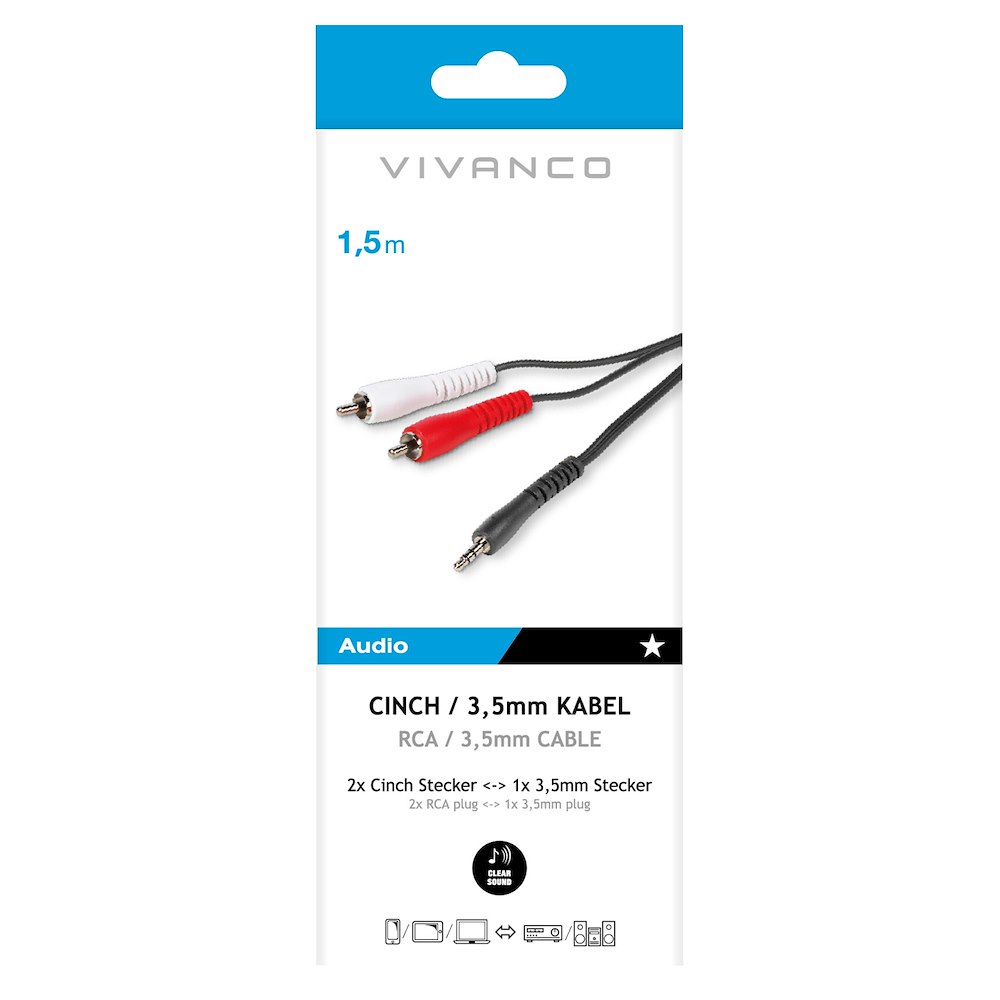 VIVANCO VVAJAC2RCA15MMK - 1.5M Audiojack-Kabel Schwarz