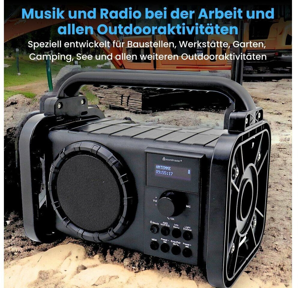 SOUNDMASTER DAB85BL - DAB85BL – Robustes Baustellenradio mit DAB+, Bluetooth, AUX und LED-Arbeitsleuchte