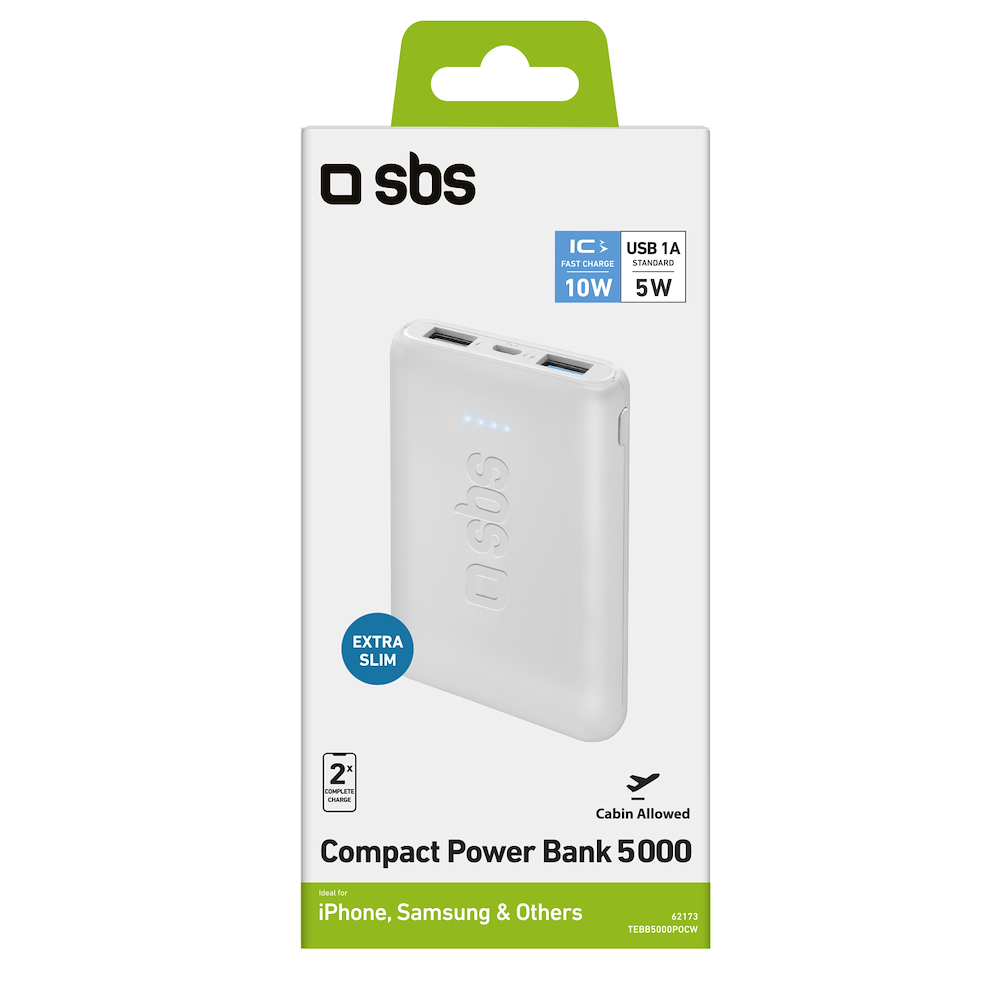 SBS TEBB5000POCW - Powerbank 5000mAh 2x USB in Weiß