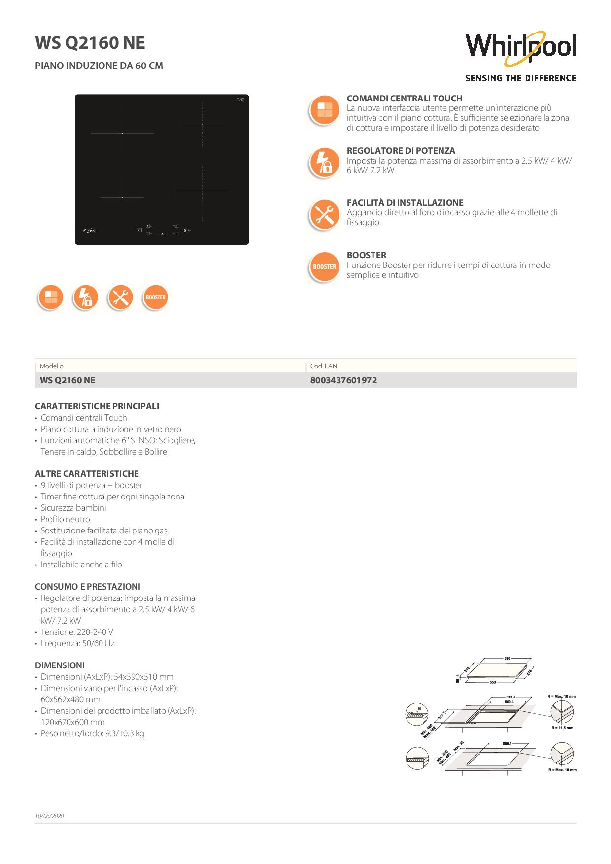 WHIRLPOOL WSQ2160NE - Induktionskochfeld 60cm Whirlpool