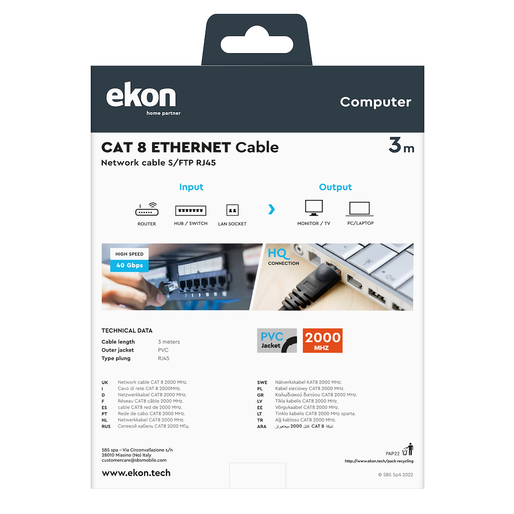 EKON ECITLAN830G - Netzwerk-Kabel UTP 3 Meter grau
