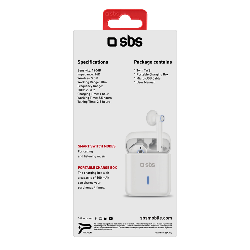 SBS TEEARBT480TWSW - TWS BT480 Urban Drahtlose Kopfhörer