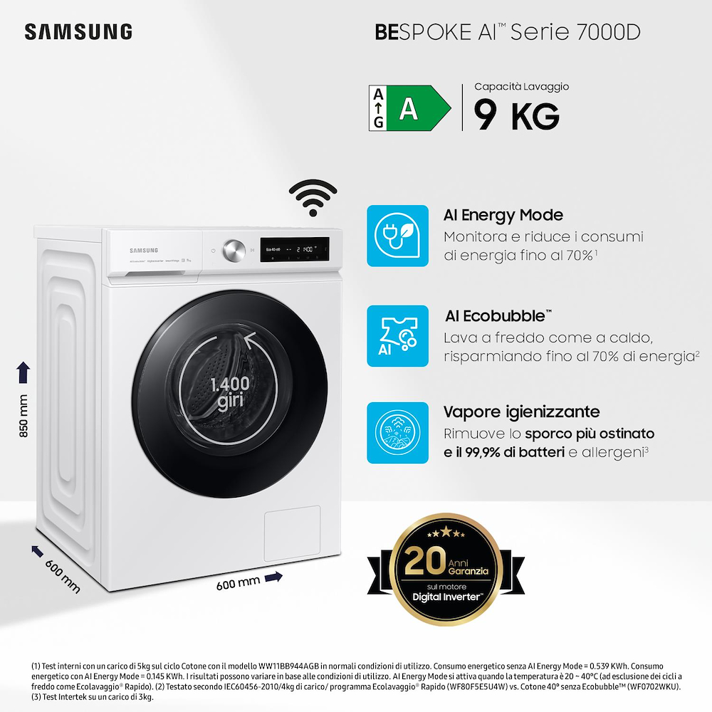 SAMSUNG WW90DB7U34GWU3 - Waschmaschine AI 9kg