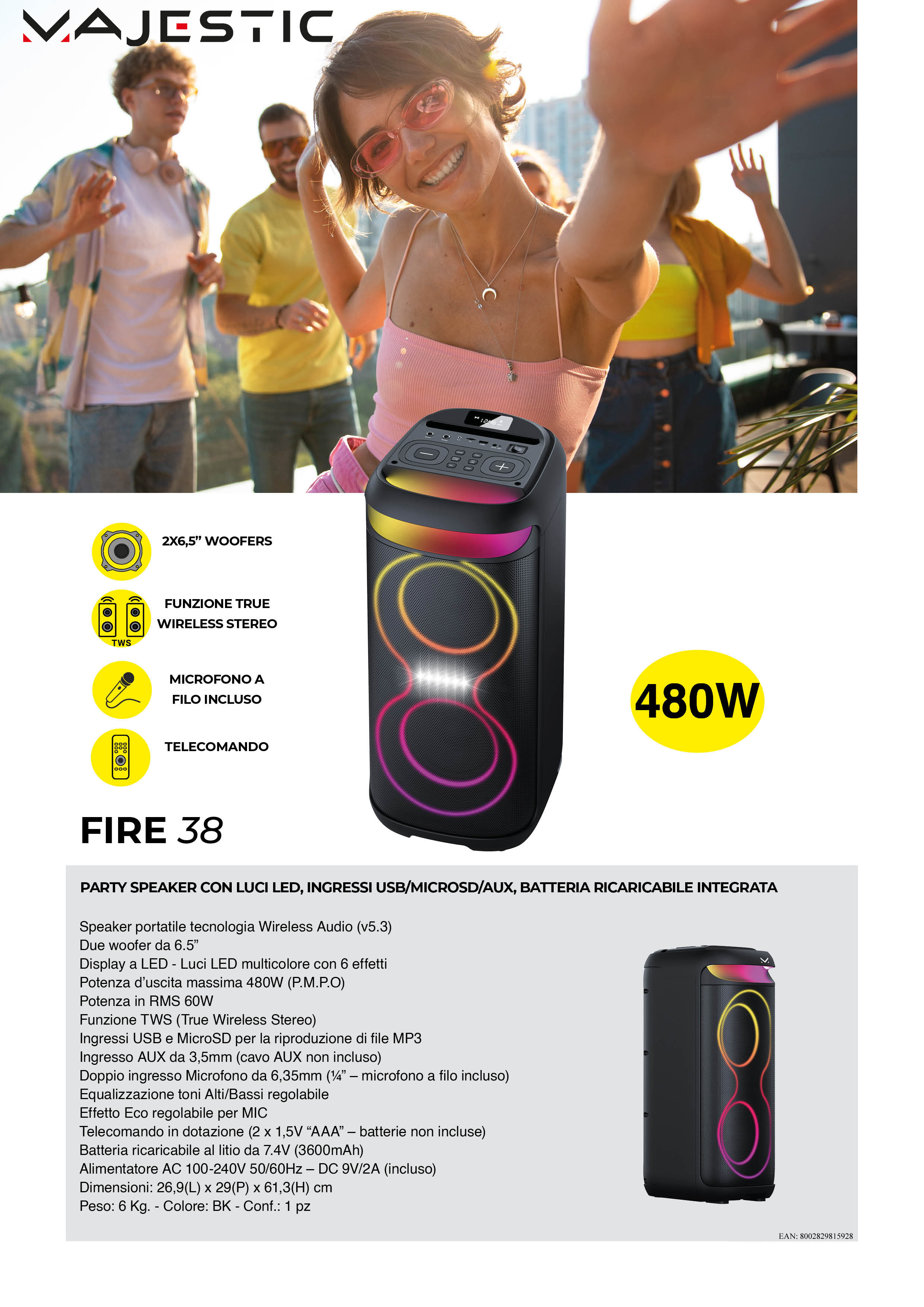 MAJESTIC FIRE38 - Party-Lautsprecher mit LED-Beleuchtung