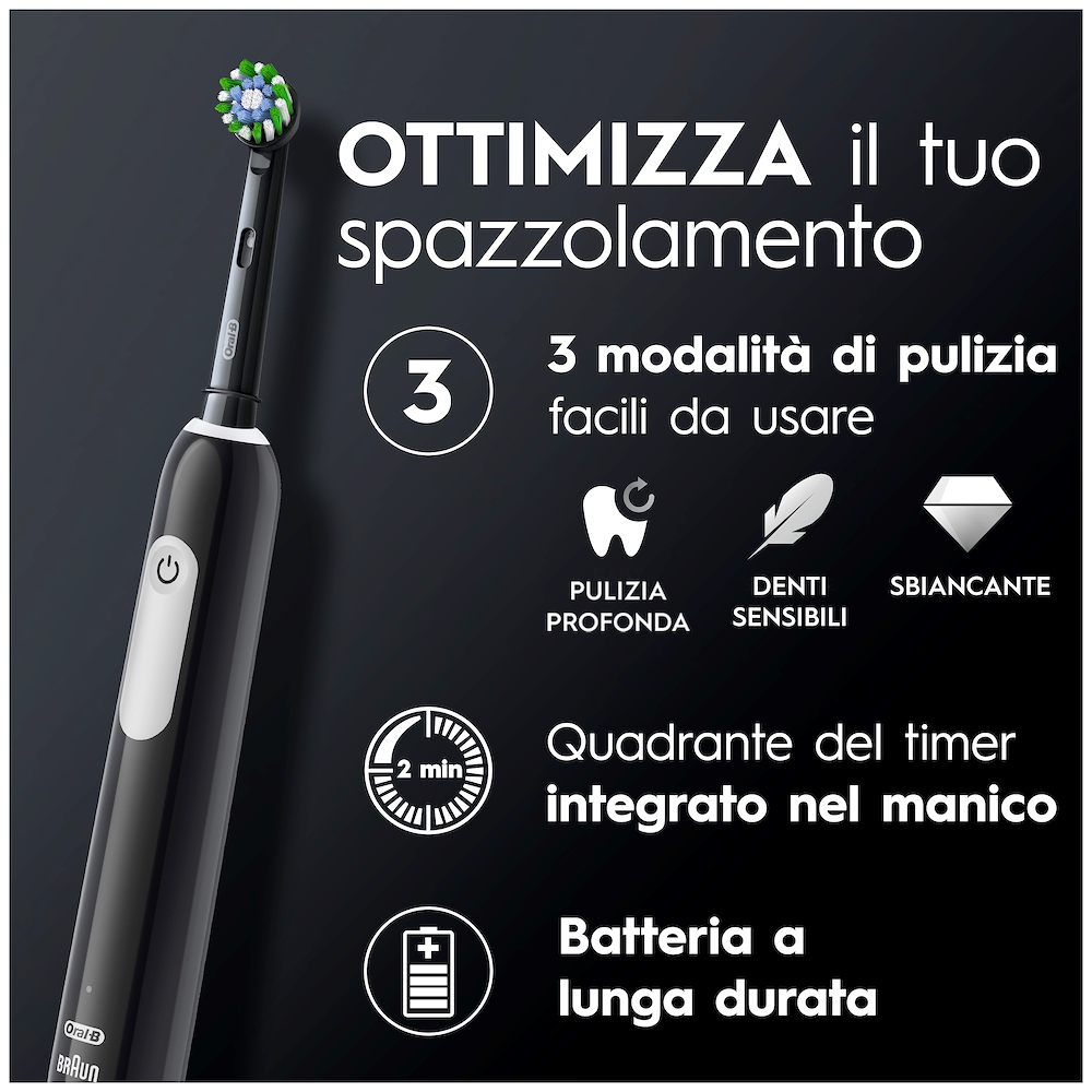 ORAL-B PRO1BLACKTRAVELCASE - Oral-B Pro 1 Elektrische Zahnbürste Schwarz mit Reiseetui