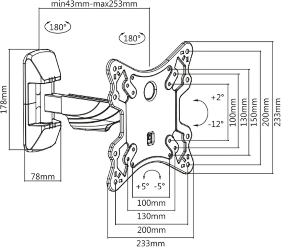 MUNARI SP321 - SP321 – Schwenkbare TV-Wandhalterung für Fernseher bis 50 Zoll (127 cm)