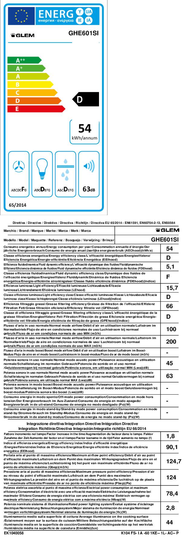 GLEM GAS GHE601SI - Glem Gas 60cm Unterbau Dunstabzug