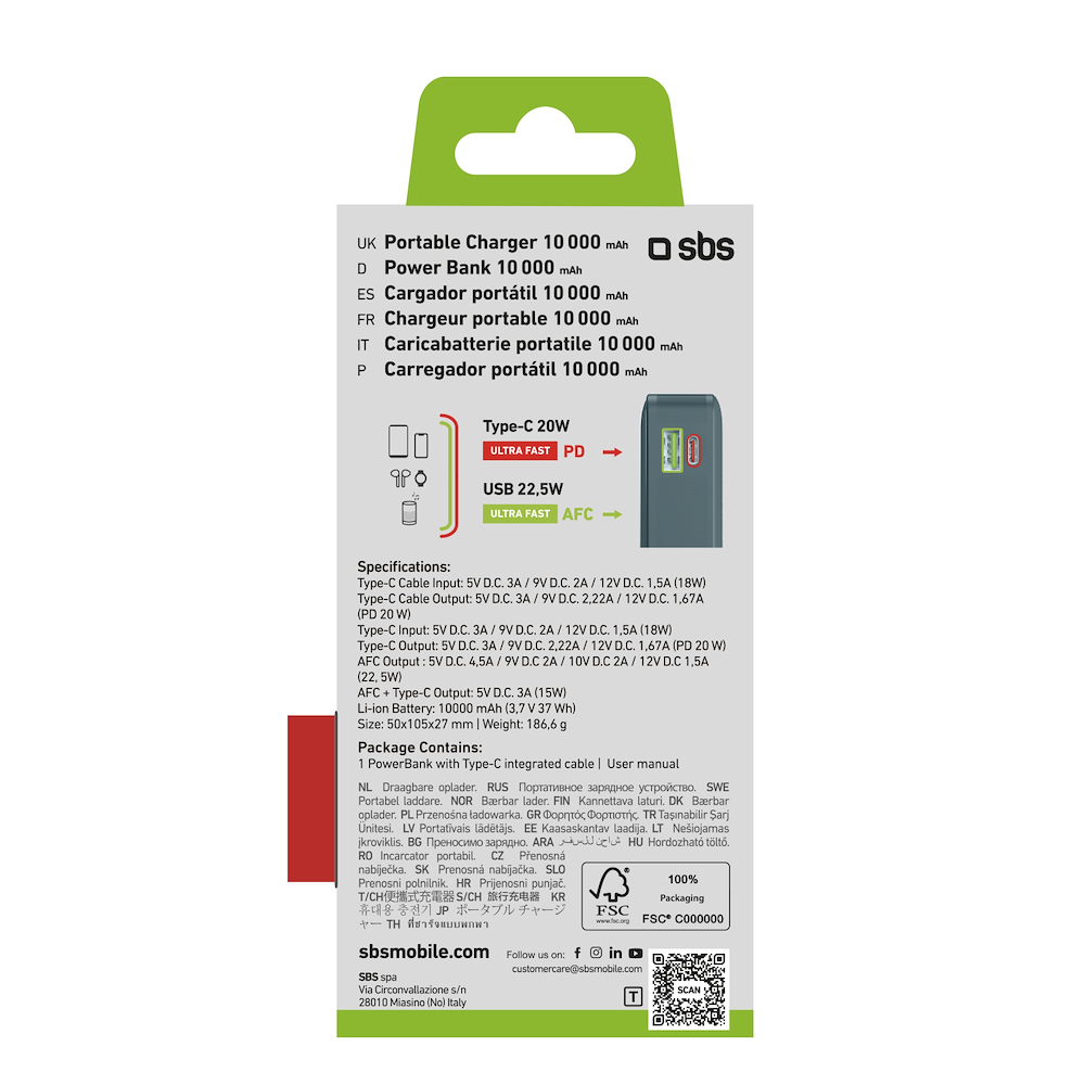 SBS TTBB10000LCDTCPD20A - Powerbank 10000mAh mit Display