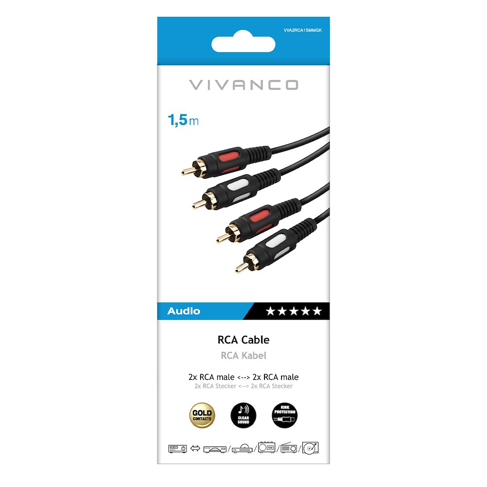 VIVANCO VVA2RCA15MMGK - RCA Audiokabel 1.5m